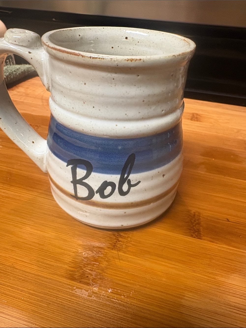 Vintage Bob Clay in Mind Ceramic Mug with Blue Band